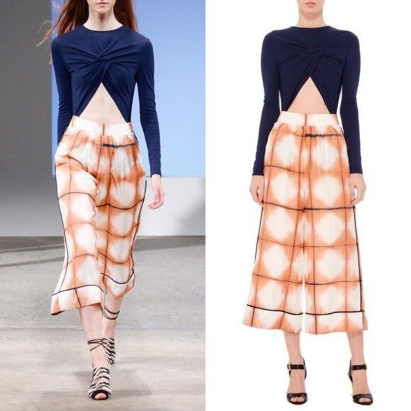 Runway Thakoon Silk Culottes in Pink Grid Plaid Wide Leg - Picture 1 of 9